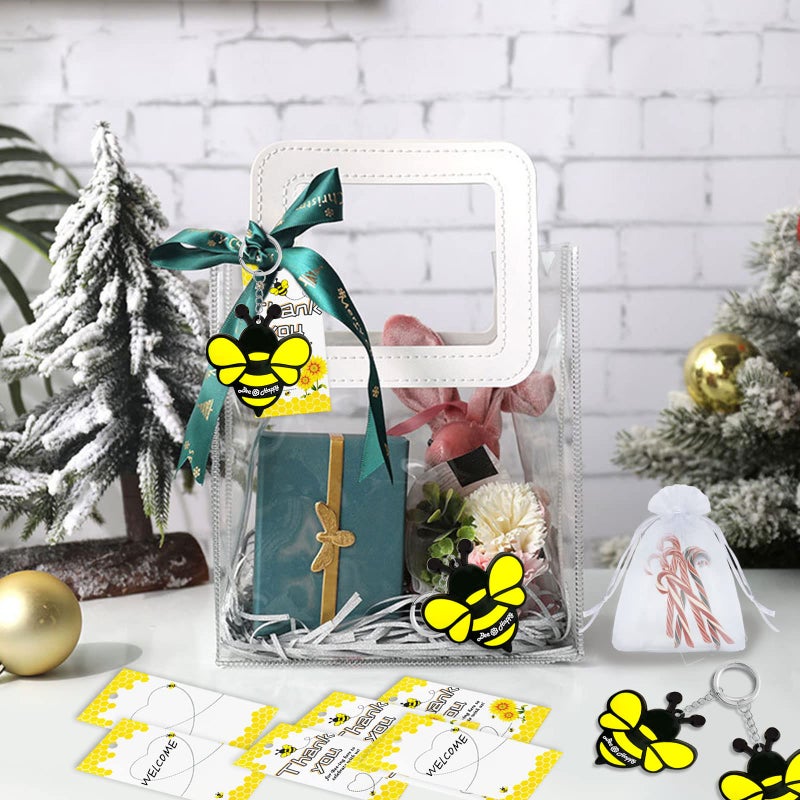 Elecrainbow 60 Pack Bumble Bee Keyring Pack including 20 Keychains, 20 Thank You Tags and 20 Bags for Bee Party, Mommy to Bee, Baby to Bee Baby Shower, Adult Bee, Queen Bee, Birthday, Gender Reveal - Image 3